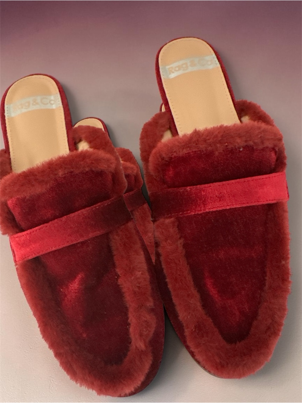 Rag & Co Batiste Burgandy Velvet Slip-On Mules - Women SZ 9